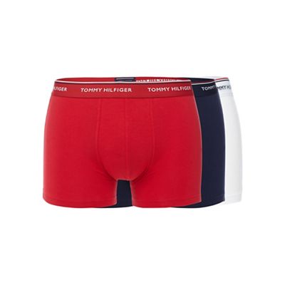 Pack of three red, white and navy hipster trunks